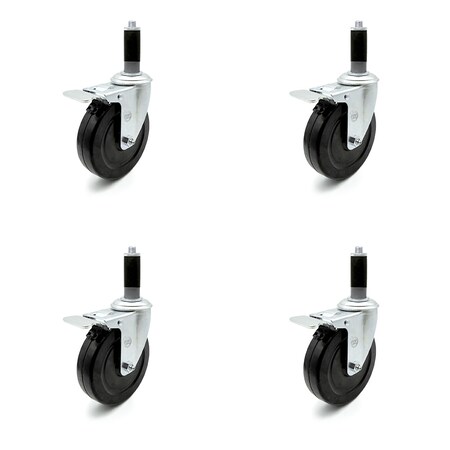 5 Inch Hard Rubber Swivel 1 Inch Expanding Stem Caster Set Total Lock Brake